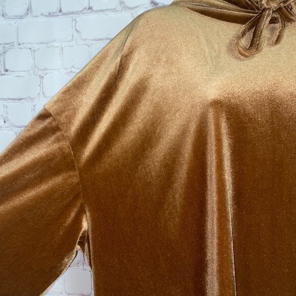 !Sz.3X*Qianming*Brown/Gold Velour-Like Hoodie Top Pullover - Picture 4 of 8